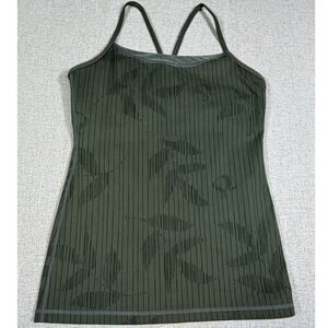 Lululemon Women Medium Green Rare Striped Racerback Tank Lightweight Athletic